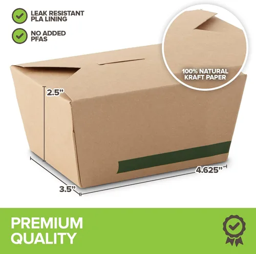 Vista 4 de Juego de 50 recipientes desechables de 45 onzas compostables para alimentos, cajas medianas de papel para llevar, cajas de cartón kraft natural