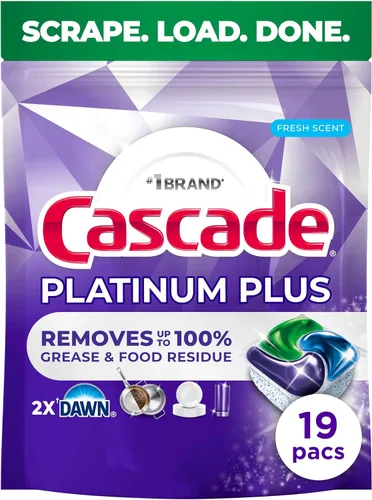 Cascade Platinum Plus - Cápsulas para lavavajillas, detergente para lavavajillas, jabón detergente para platos, fresco, 19 unidades