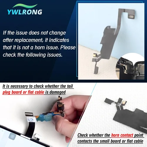 Vista 3 de YWLRONG Altavoz auricular para iPhone 13 - Reemplazo con luz, sensor de proximidad, cable flexible y herramientas