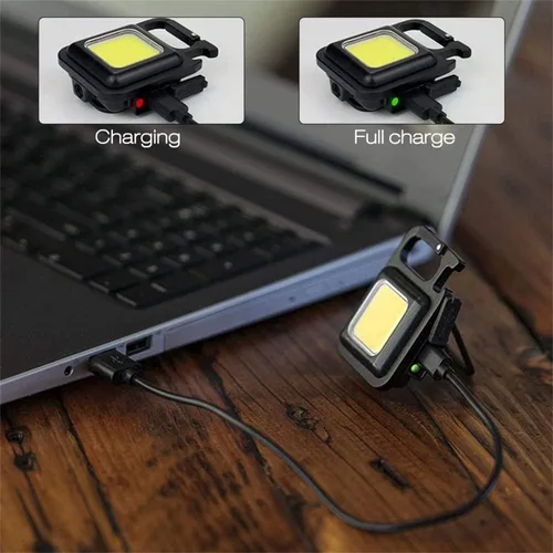 Vista 5 de COB - Linterna de llavero súper brillante, linterna COB recargable de 500 lúmenes, 4 modos de luz, con soporte plegable y base magnética, luz