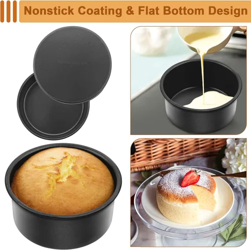 Vista 5 de E-far Molde para pasteles de 4 pulgadas, 4 moldes redondos antiadherentes para hornear pasteles para bodas, cumpleaños, pasteles de capas, núcleo