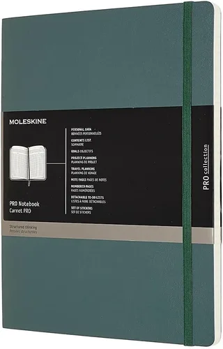 Moleskine PRO - Cuaderno de tapa suave, XL (7.5 x 9.5 pulgadas), planificación profesional de proyectos, verde bosque, 192 páginas