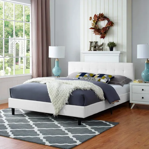 Vista 61 de Modway Linnea - Cama tapizada de plataforma blanca con soporte de listones de madera