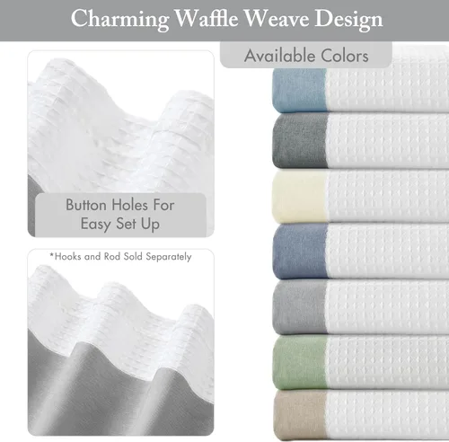 Vista 3 de Cortina Madison Park Spa Waffle de ducha con tela combinada y tratamiento 3M Scotchgard para control de humedad, decoración moderna para el baño