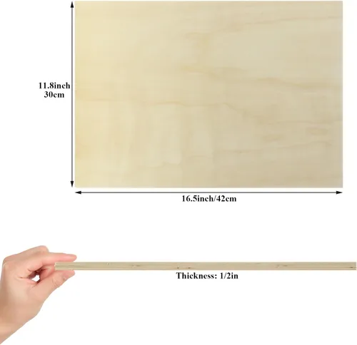 Vista 2 de Paquete de 5 hojas de tilo para manualidades, hojas finas de madera contrachapada de 12 x 16 x 1/2 pulgadas, tableros de madera contrachapada sin