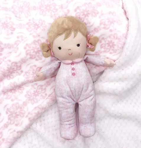 Vista 3 de Little Me - Muñeca de peluche de 11 pulgadas con sonajero, Brigitte (damasco floral, rosa)