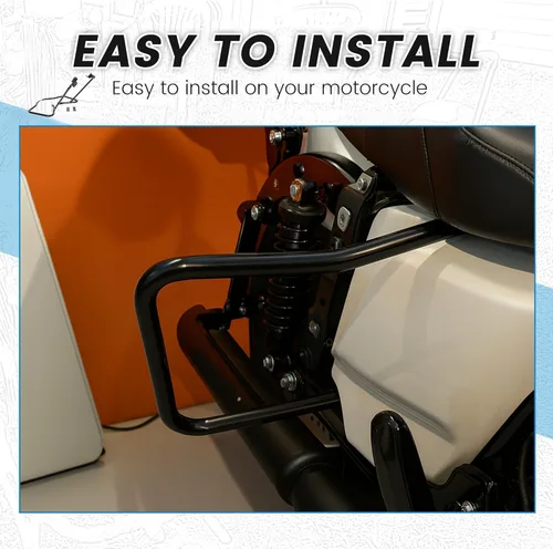 Vista 8 de ECOTRIC Barras protectoras de soporte para alforja compatibles con Harley Davidson Touring Street Road Glide FLH 2014-2024, color negro