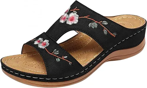 Vista 13 de Ladmiple - Sandalias ortopédicas de tacón bajo para mujer, con soporte de arco, cómodas para el verano, para caminar Negro