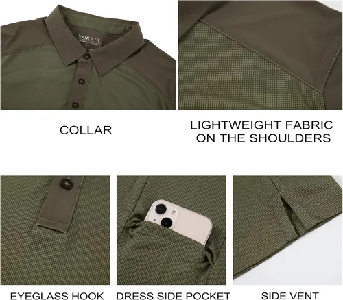 Vista 5 de Camisas polo de secado rápido para hombre, ligeras, de manga corta, elásticas, absorben la humedad, para golf, tenis