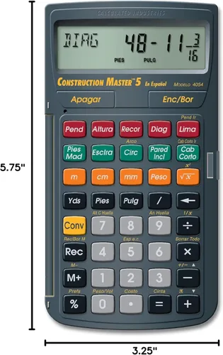 Vista 10 de Calculated Industries 4054 Construction Master 5 en Español - Calculadora de construcción con pies, pulgadas y fracciones para carpinteros