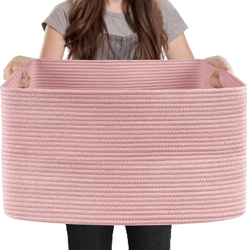 Vista 15 de MEGASKET Cesta extra grande para mantas, 23.6 x 17 x 12 pulgadas, almacenamiento de manta negra para sala de estar, soporte de almohada de cuerda