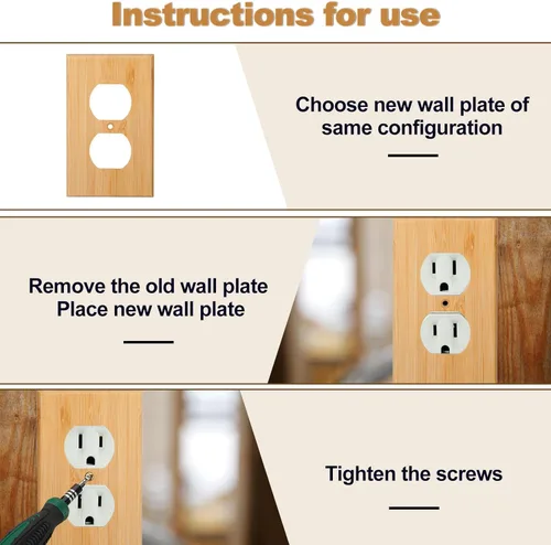Vista 3 de Pinkunn 20 piezas de placa de cubierta de interruptor de luz de madera de 4.5 x 2.76 pulgadas, bambú decorativo de madera de doble agujero