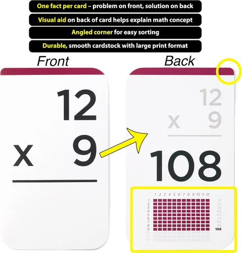 Vista 6 de Tarjetas flash de matemáticas galardonadas – 711 datos de multiplicación y división (0–12) – Tarjetas Jumbo (3.1 pulgadas x 5.2 pulgadas), ayudas