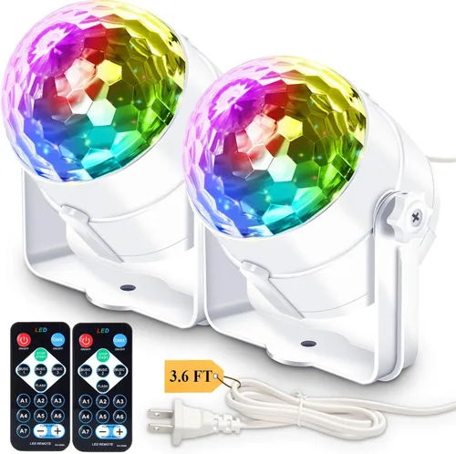 Vista 10 de Apeocose Paquete de 2 luces de fiesta de bola de discoteca activadas por sonido con control remoto, 12 modos de luces estroboscópicas para escenario