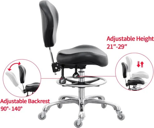 Vista 3 de Grace&Grace Silla de dibujo, taburete alto ajustable para tienda, taburete con respaldo para estudio, aula, laboratorio, mostrador, médico (negro)