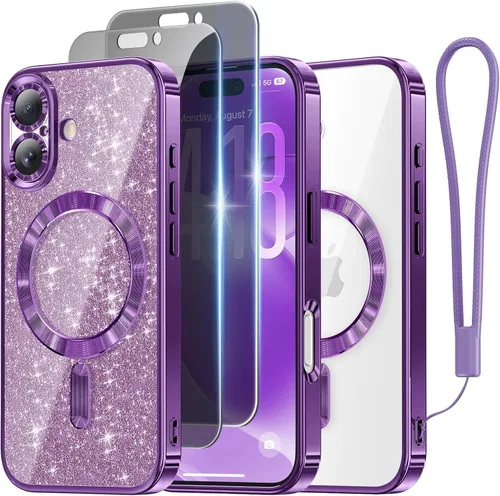 Vista 76 de Meifigno Funda diseñada para iPhone 16 de 6.1 pulgadas, [tarjeta con purpurina y correa de muñeca] [compatible con MagSafe] Protección completa