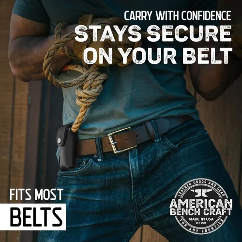 Vista 4 de American Bench Craft Funda multiherramienta de cuero y estuche para cuchillos para Gerber Diesel, MP600 y Gator plegable Funda de cuero remachada