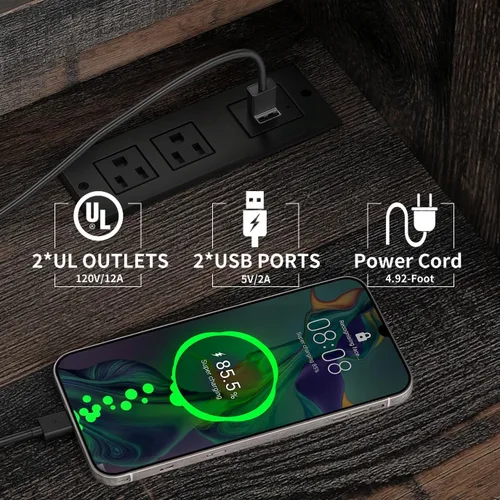 Vista 3 de YITAHOME Estante para panaderos con toma de corriente y puerta de gabinete de almacenamiento, soporte alto para microondas de cocina de 5 niveles