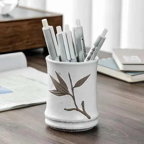 Vista 7 de Soporte estético retro de bambú para escritorio, suministros de oficina clásicos, decoración de cubículos, accesorios de espacio de trabajo