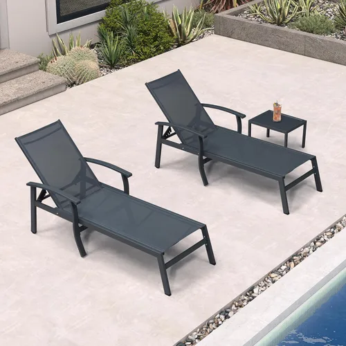 Vista 17 de PURPLE LEAF Oversized Chaise Lounge Chair Outdoor Set of 2 Extra Wide Pool Lounge Chairs 5 Adjustable Position with Armrests and Side Table Aluminum