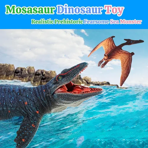 Vista 3 de EOIVSH Gran Figura de Juguetes de Mosasaurus, Gran Protector del Océano Mosasaurus Mordiendo a un Pterosaurio, Figura de Dinosaurio Monstruo Marino