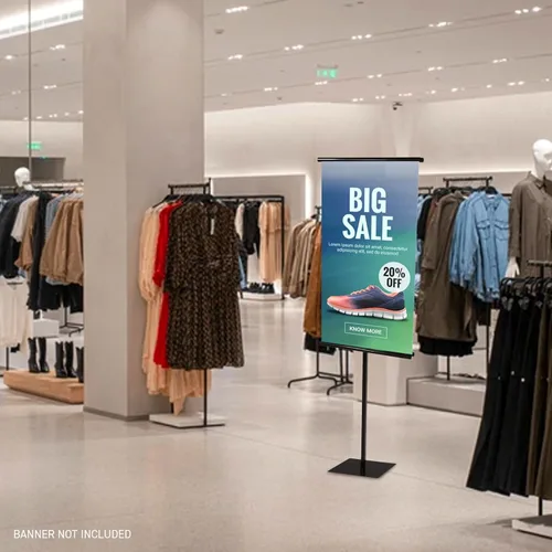 Vista 3 de SSWBasics Adjustable Black Metal Banner Stand - Black - Accommodates 2 x 6' banners