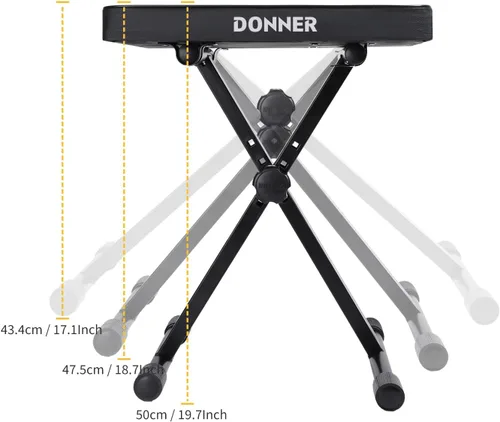 Vista 3 de Donner Banco de piano, banco de teclado ajustable, taburete portátil, silla plegable, asiento plegable, estilo X, 1.6 pulgadas de grosor acolchado