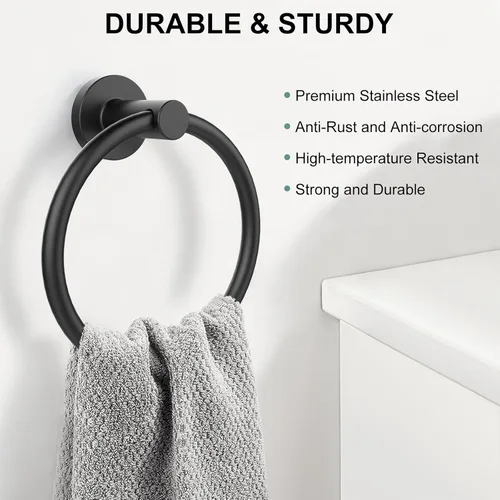 Vista 2 de SetSail - Soporte de toalla para pared de baño, anillo de toalla negro mate de acero inoxidable, soporte de toalla de mano resistente para baño
