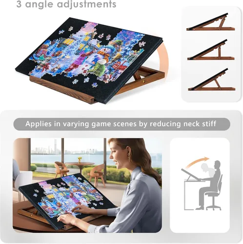 Vista 3 de Tektalk Tablero de Rompecabezas Plegable con Soporte/Base Ajustable de 3 Ángulos, Tapete de Rompecabezas Portátil Ligero con Caballete de Madera