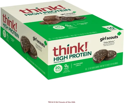 Vista 9 de think! Barras de proteínas, aperitivos altos en proteínas, sin gluten, barra energética sin azúcar con aislado de proteína de suero de leche