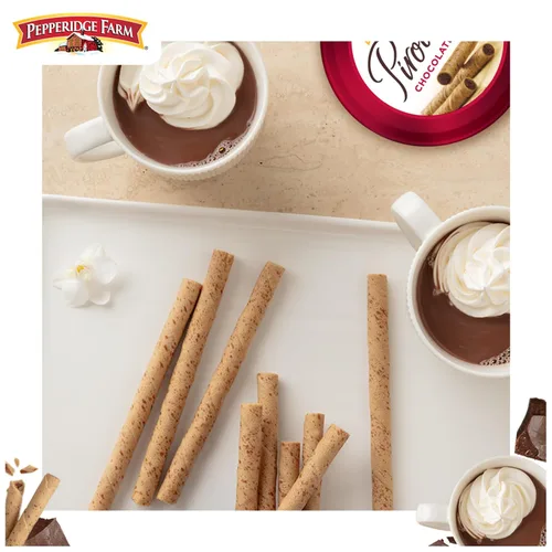 Vista 5 de Pepperidge Farm Pirouette Galletas, Obleas rellenas con créme de chocolate y turrón, 13.5 onzas en lata