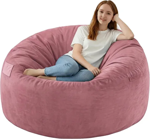 Vista 43 de Puf de 5 pies, puf grande con relleno de espuma viscoelástica, sofá puff esponjoso con funda de terciopelo holandés, puf redondo para sala de estar