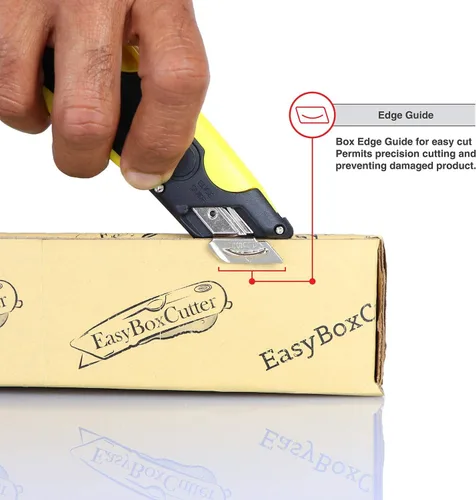 Vista 7 de Easy Box Cutter, cortador de cinta adicional en la parte posterior, guía de borde lateral doble, ajuste de profundidad de 3 cuchillas, 2 cuchillas