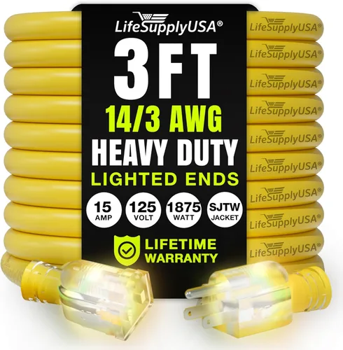 Vista 92 de Cable de extensión de 3 pies para interiores y exteriores 10/3 calibre Ultra resistente de 3 puntas SJTW, impermeable, cable de alimentación