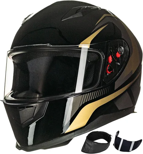 Vista 11 de ILM - Casco integral para motocicleta urbana con bufanda de invierno extraíble, 2 viseras, aprobado por DOT