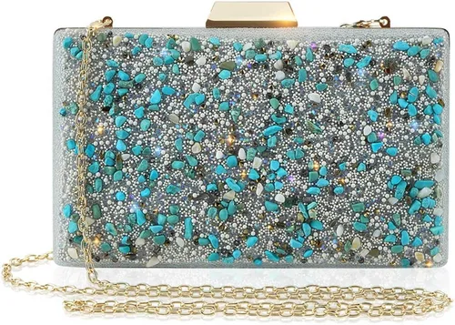 Bolso de mano brillante para mujer, elegante, con purpurina, para boda, fiesta, graduación, color azul, Azul