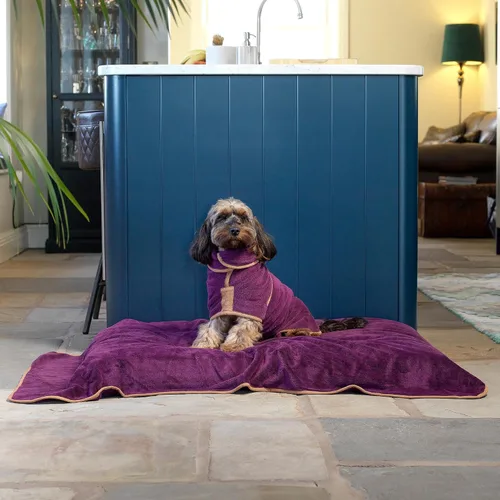 Vista 3 de Lucky Pooch® Bata de baño para perro, lujosa bata de baño para perro, ultra absorbente, ¡seca a tus perros en minutos! Doble capa, toalla súper Ámbar