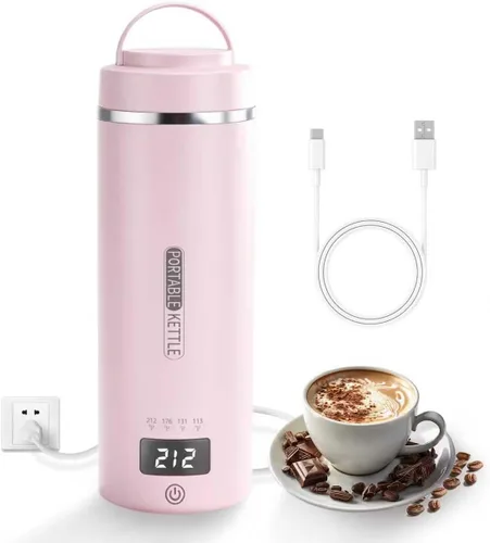 Hervidor eléctrico portátil de viaje con ebullición enchufable y mantiene el calor a través de USB, 4 ajustes de temperatura, acero inoxidable 304