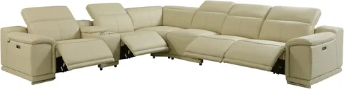 Vista 383 de BlackJack Furniture Venice - Sofá modular de cuero italiano de grano superior de 5 piezas con 3 reclinables eléctricos, reposacabezas ajustable