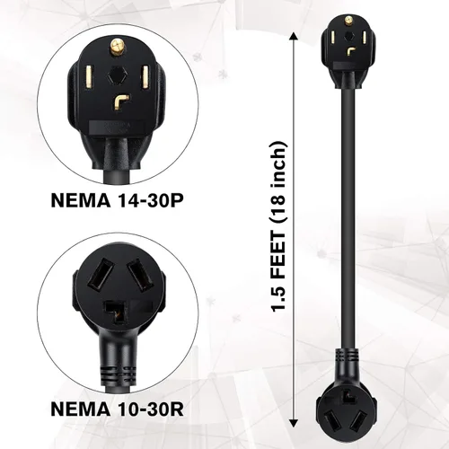 Vista 4 de WELLUCK 1.5FT Adaptador para secadora de 3 puntas a 4 puntas, adaptador de enchufe de secadora de 3 a 4 puntas, adaptador de toma de secadora de 4