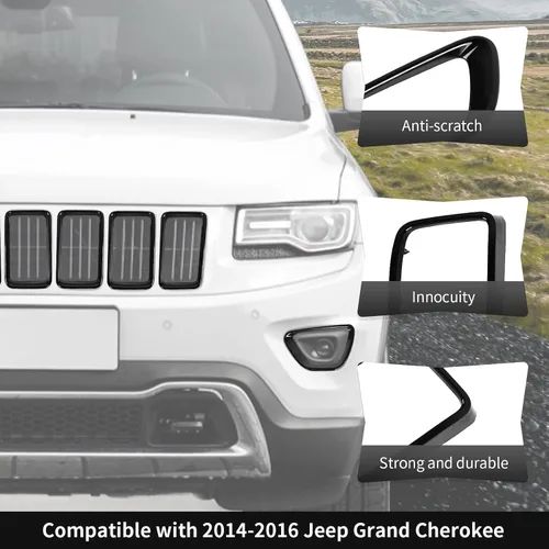 Vista 6 de Anillos de parachoques delantero para rejilla de ventilación + cubierta de luz antiniebla delantera para Jeep Grand Cherokee 2014-2016, accesorios