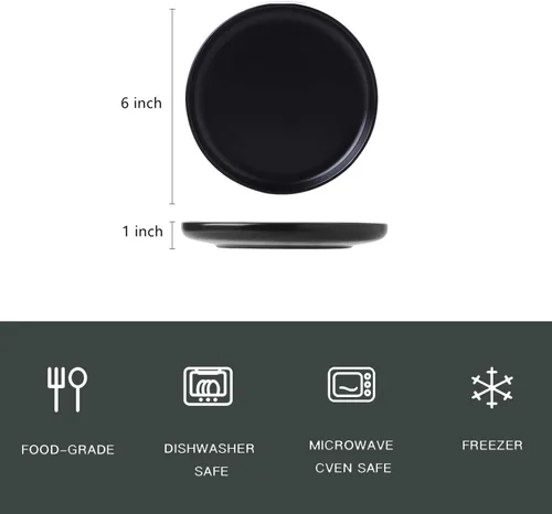 Vista 2 de Platos de cerámica mate para aperitivos de 6 pulgadas, juego de 4 pequeños platos de postre, aptos para microondas y horno, pan, postre