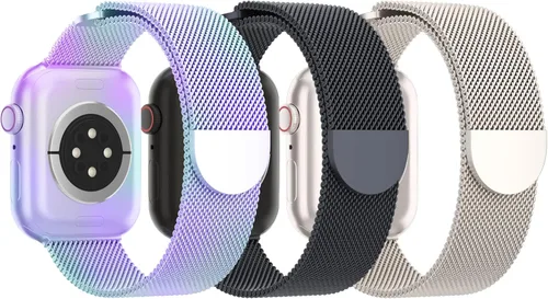 Vista 13 de 3 Pack Mesh Metal Band Compatible with Apple Watch Band 38mm 40mm 41mm 42mm 44mm 45mm 46mm 49mm, Stainless Steel Magnetic Loop Strap for iWatch