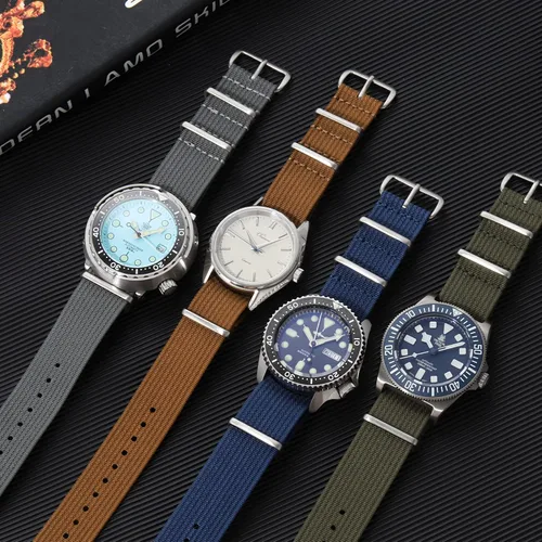 Vista 6 de Correa de reloj de 0.709 in, 0.787 in y 0.866 in con hebilla de acero inoxidable, correa de reloj de nailon impermeable para hombres y mujeres