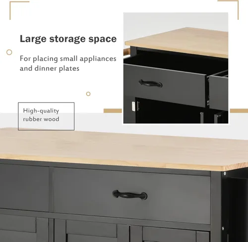 Vista 52 de P PURLOVE Carrito de isla de cocina con parte superior de madera y ruedas de bloqueo, carrito móvil de isla de cocina con armario de 4 puertas
