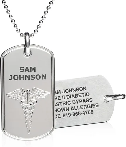 Vista 19 de Divoti Collares clásicos grabados con láser de encargo profundo de la etiqueta de perro de identificación de alerta médica 316L - estilos