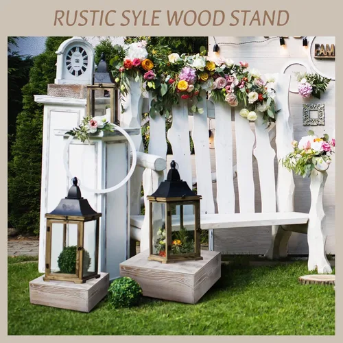 Vista 5 de Sieral Soporte cuadrado de madera encalada, 3 unidades, estilo caja, soporte para tartas, para cupcakes, aperitivos, postres, rústico, soporte