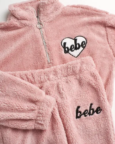 Vista 3 de bebe Girls' Jogger Tracksuit Set 2 Piece Sherpa Fleece Quarter-Zip Pullover Sweatshirt and Sweatpants (Sizes 7-16)