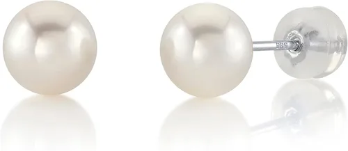 THE PEARL SOURCE Aretes redondos de perlas reales de agua dulce blancas para mujer, aretes de oro de 14 quilates Aretes hipoalergénicos con perlas