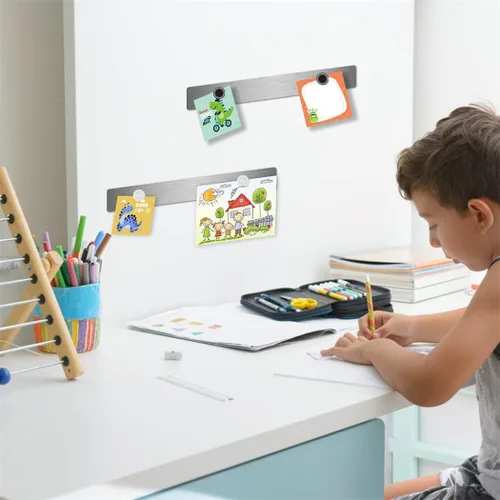 Vista 3 de Tablero de visualización magnético de hierro inoxidable - Tableros magnéticos de metal sin marco con 20 piezas de tiras de notas magnéticas